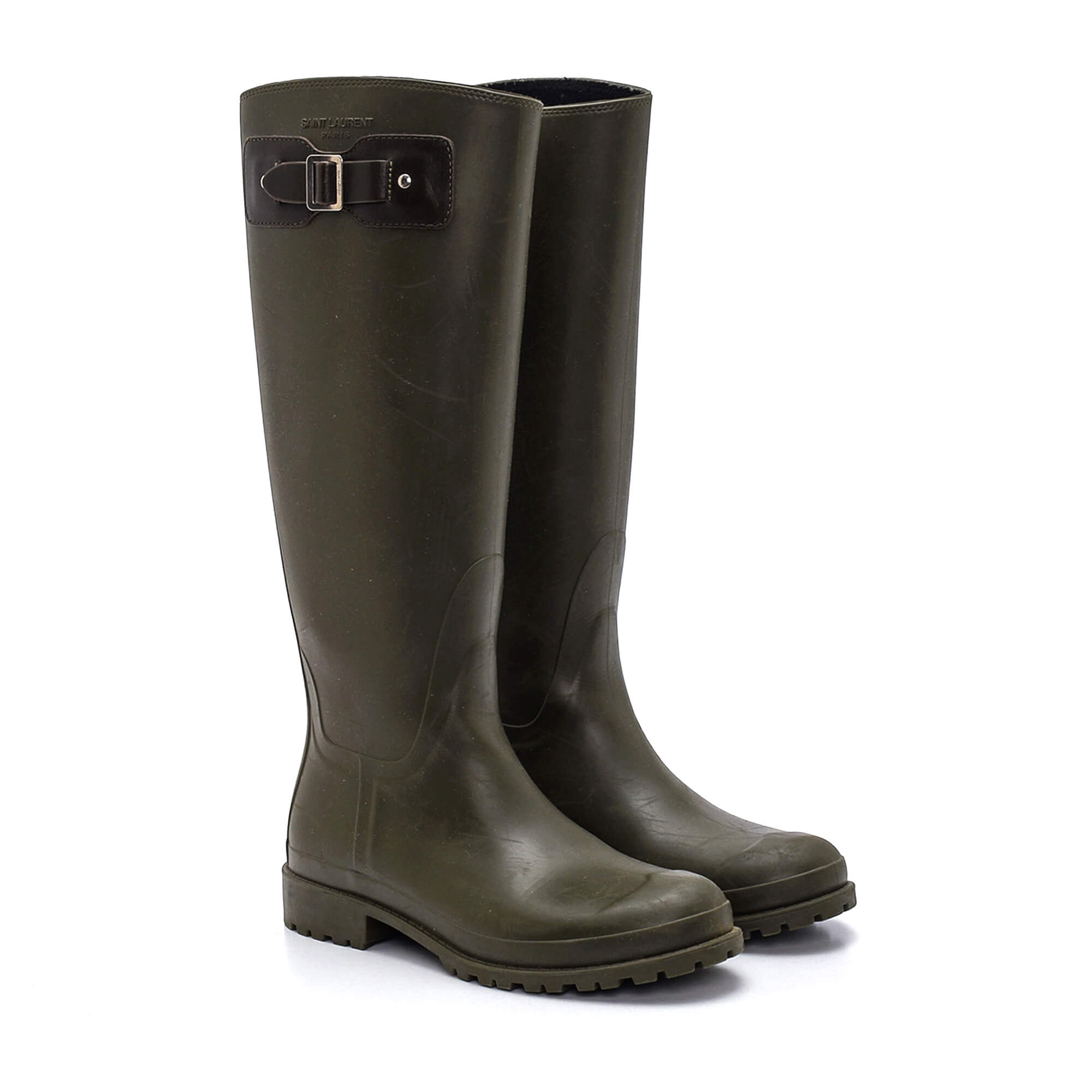 Yves Saint Laurent - Khaki Rubber Rain Boots 